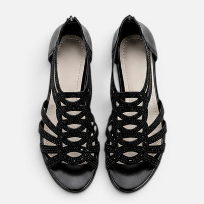 Women's Wedge Sandals - Strappy Rhinestone Detail