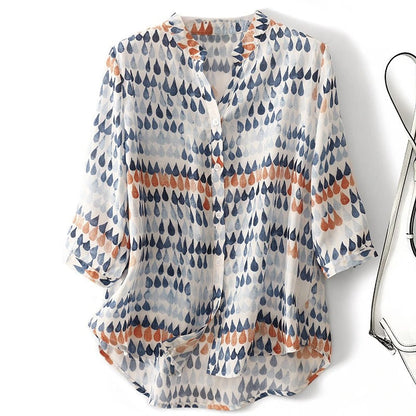 Emerlyn | Women's Casual Summer Top with Abstract Print Button Blouse Design