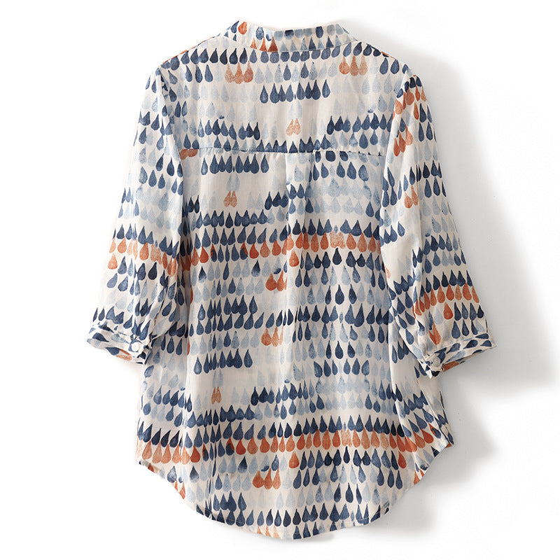 Emerlyn | Women's Casual Summer Top with Abstract Print Button Blouse Design