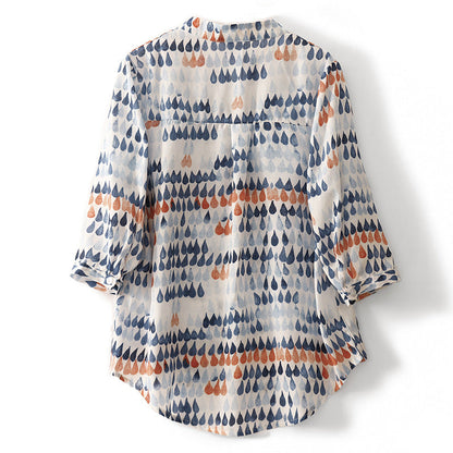 Emerlyn | Women's Casual Summer Top with Abstract Print Button Blouse Design