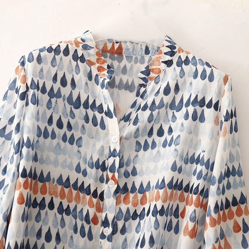 Emerlyn | Women's Casual Summer Top with Abstract Print Button Blouse Design