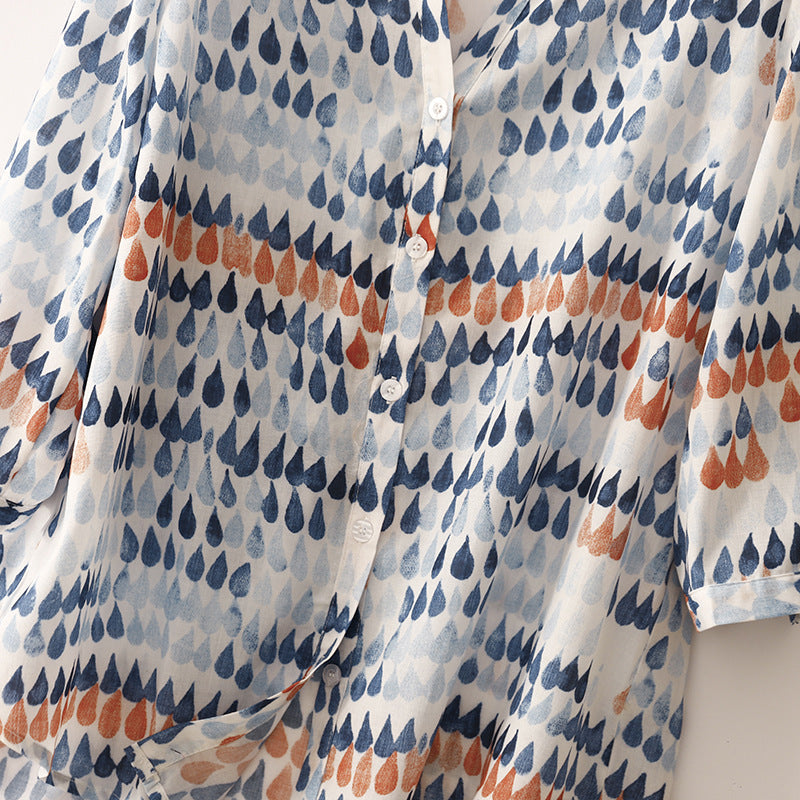 Emerlyn | Women's Casual Summer Top with Abstract Print Button Blouse Design