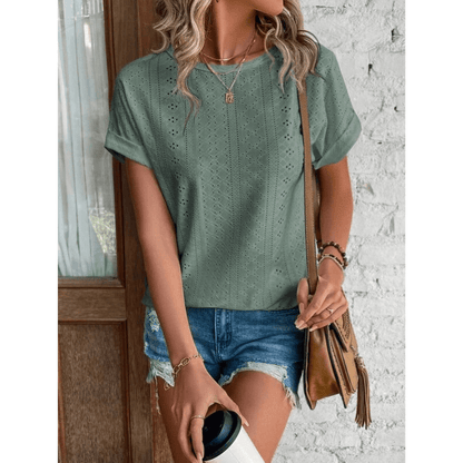 Josenelle | Women's Casual Short Sleeve Blouse with Embroidered Detail