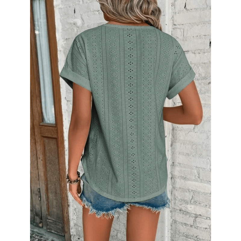 Josenelle | Women's Casual Short Sleeve Blouse with Embroidered Detail