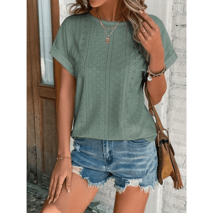 Josenelle | Women's Casual Short Sleeve Blouse with Embroidered Detail