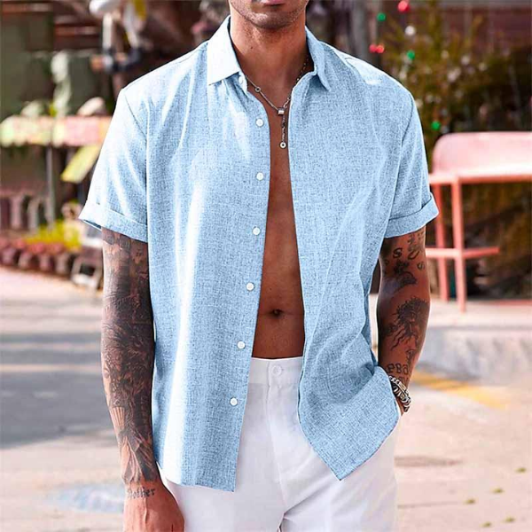 Lauro Collection | Men's Linen Summer Shirt with Open Collar & Relaxed Fit | Breathable Comfort for Warm Days 8