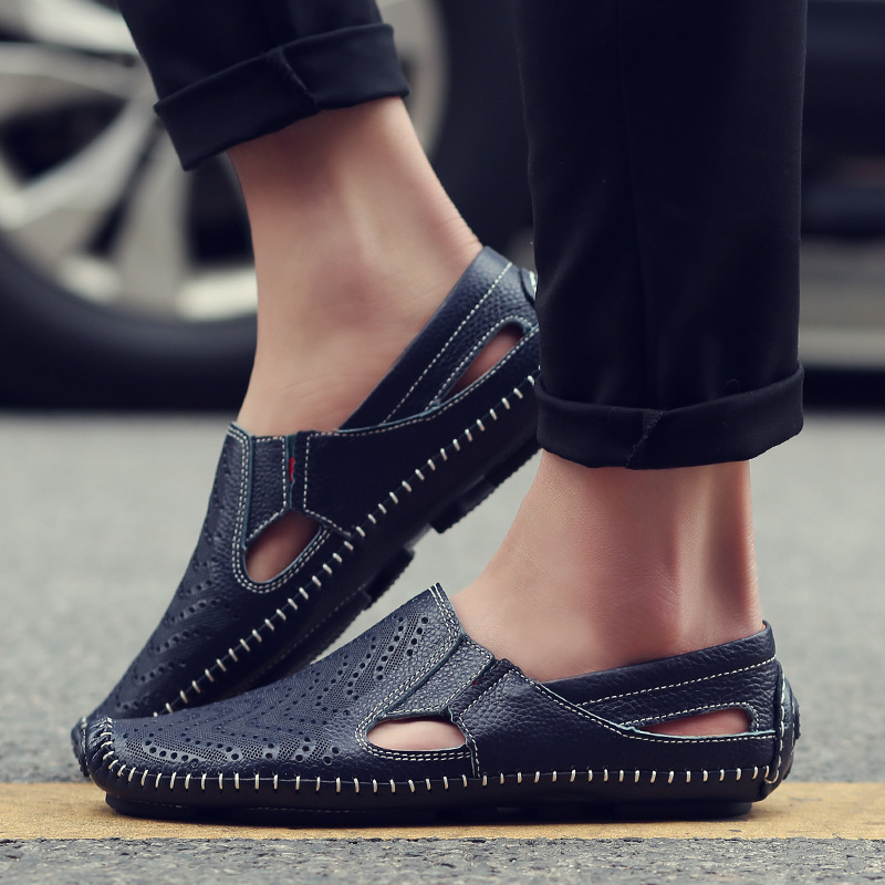 Men's Leather Sandals - Slide Summer Casual Sandals
