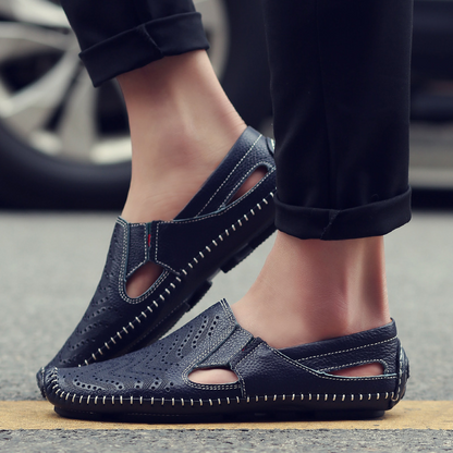 Men's Leather Sandals - Slide Summer Casual Sandals