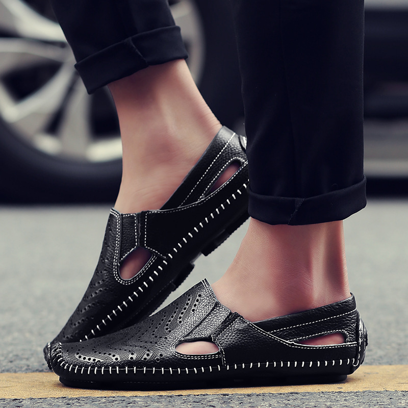 Men's Leather Sandals - Slide Summer Casual Sandals