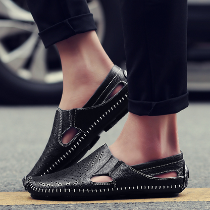 Men's Leather Sandals - Slide Summer Casual Sandals