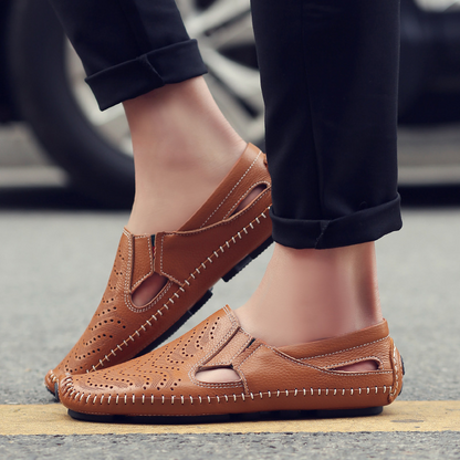 Men's Leather Sandals - Slide Summer Casual Sandals