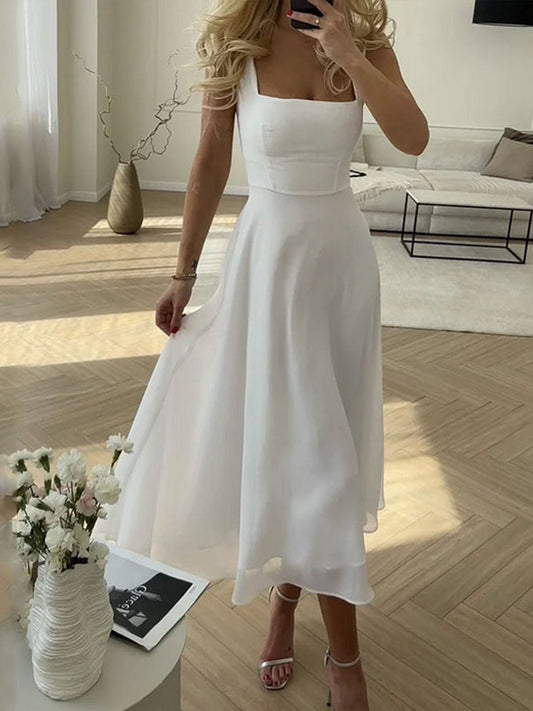 Marcia Collection | Women's Dress with Square Neckline | Flattering A-Line Silhouette for Wedding Guests and Summer Events 0