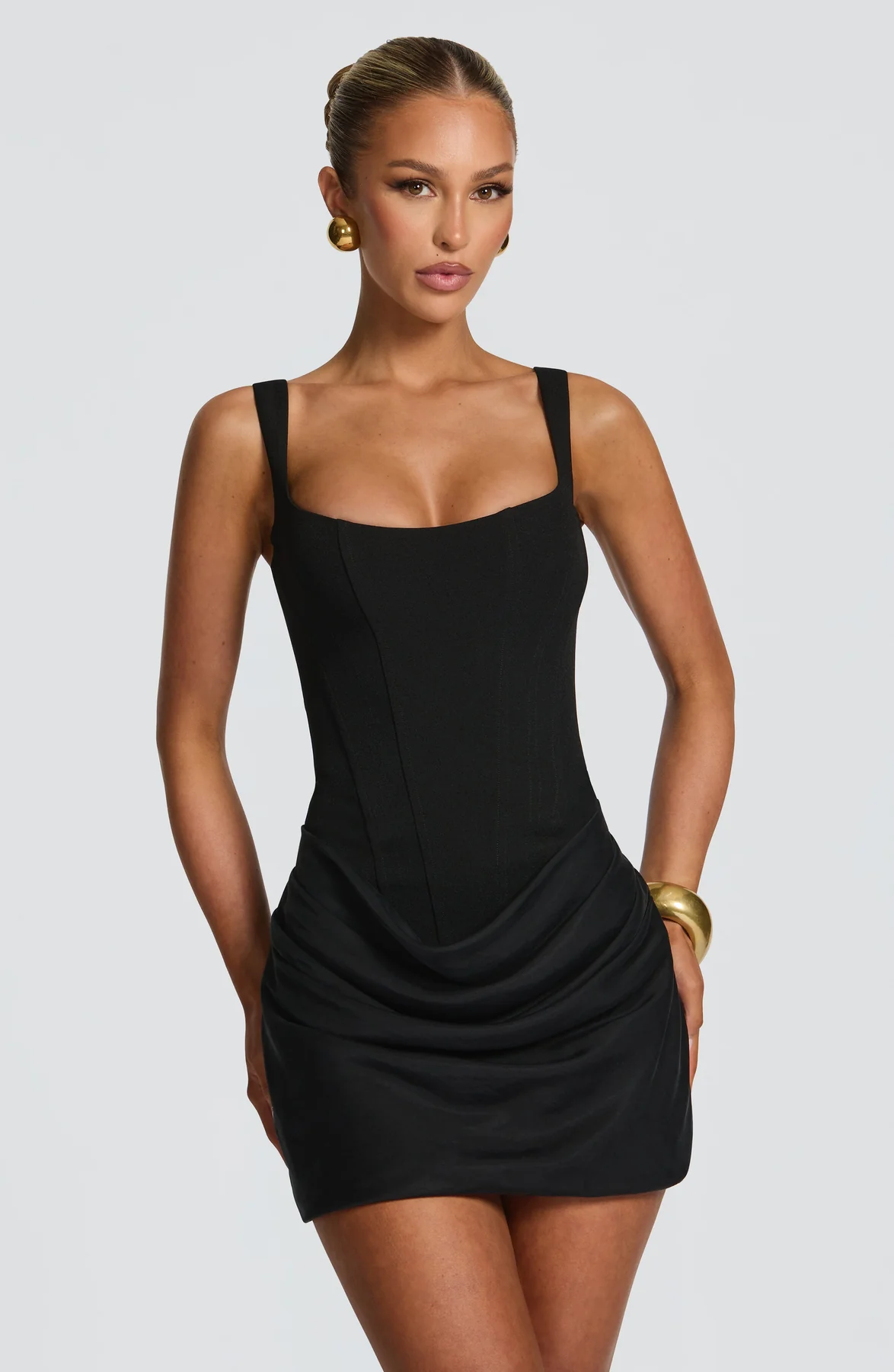 Jovellea | Chic Draped Evening Mini Dress with Stylish Party Wear Design