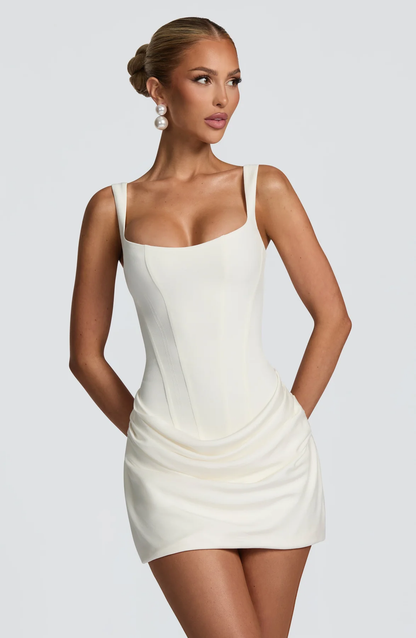 Jovellea | Chic Draped Evening Mini Dress with Stylish Party Wear Design