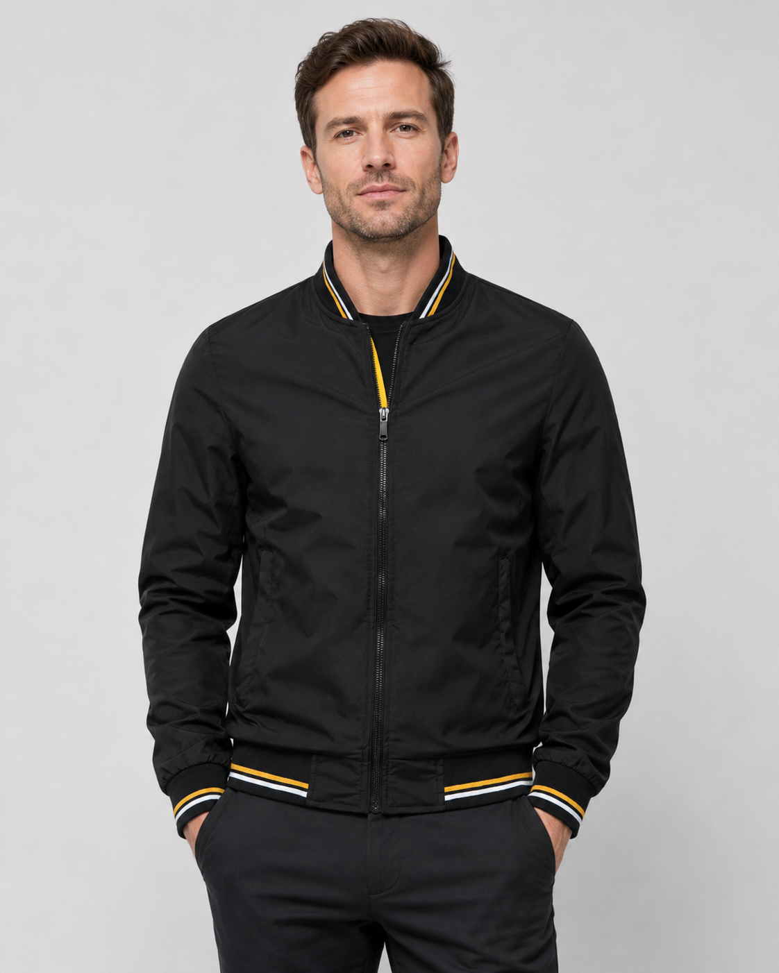Men's Bomber Jacket - Lightweight Ribbed Trim