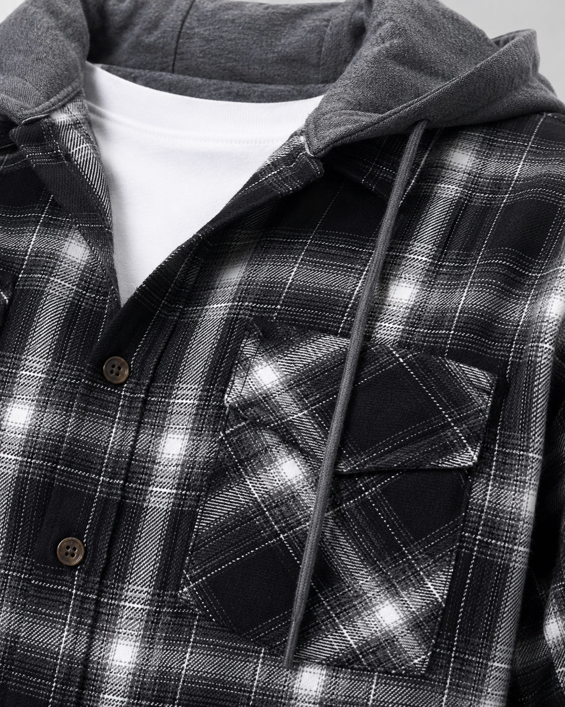 Men's Check Overshirt - Hooded Relaxed Fit