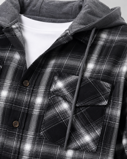 Men's Check Overshirt - Hooded Relaxed Fit