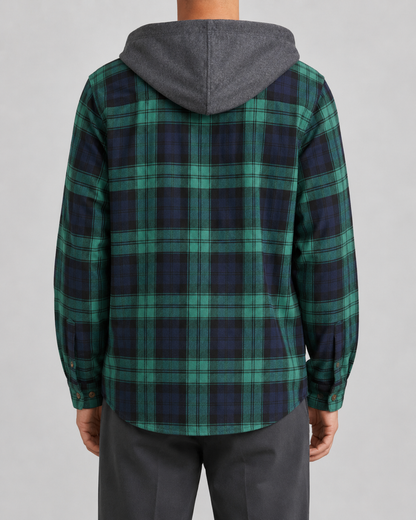Men's Check Overshirt - Hooded Relaxed Fit