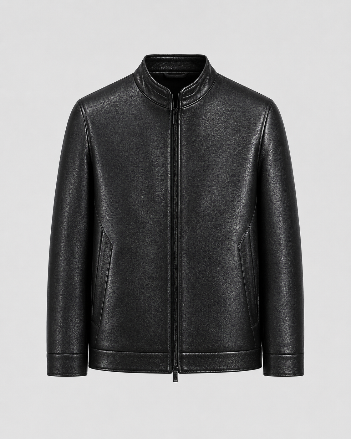 Men's Faux Leather Jacket - Stand Collar Zip Up