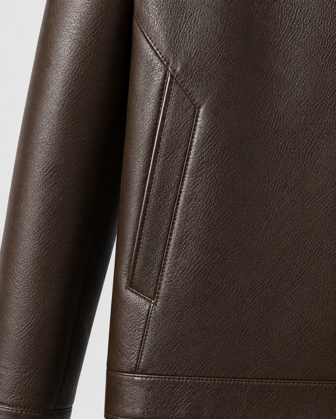 Men's Faux Leather Jacket - Stand Collar Zip Up