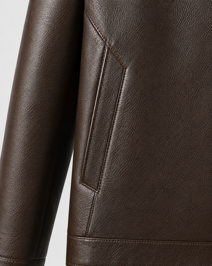 Men's Faux Leather Jacket - Stand Collar Zip Up