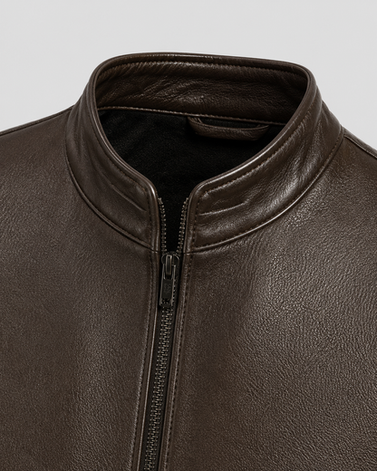 Men's Faux Leather Jacket - Stand Collar Zip Up