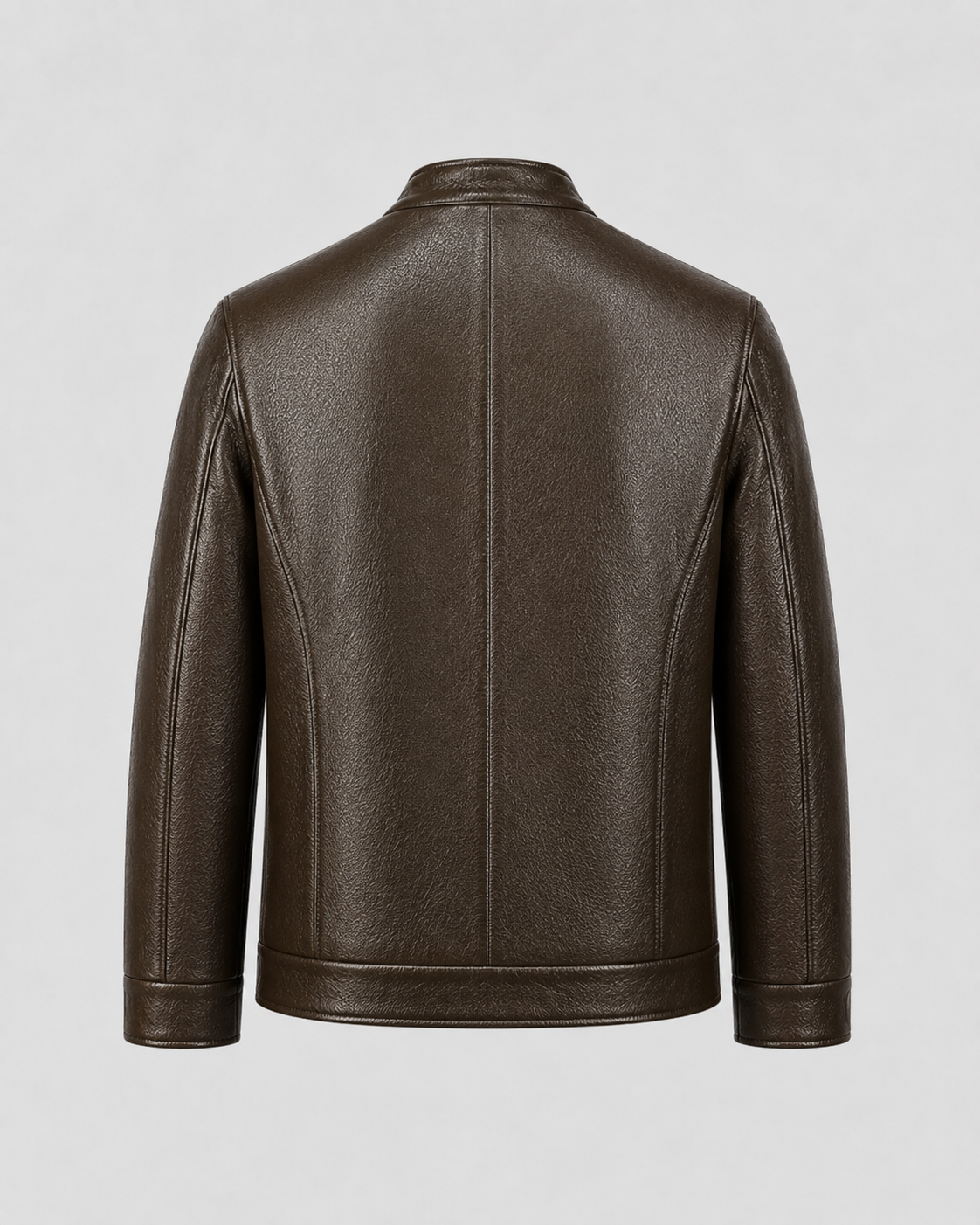 Men's Faux Leather Jacket - Stand Collar Zip Up