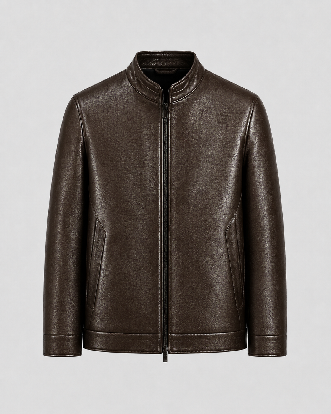 Men's Faux Leather Jacket - Stand Collar Zip Up