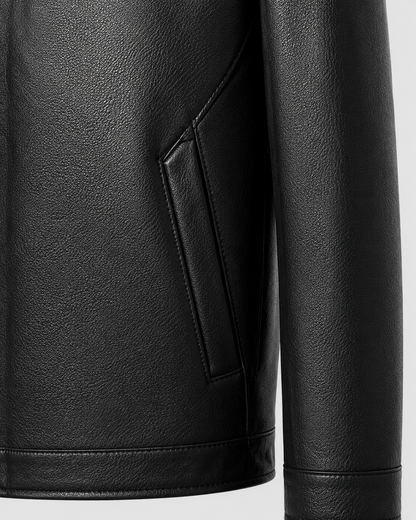 Men's Faux Leather Jacket - Zip Up Classic Collar