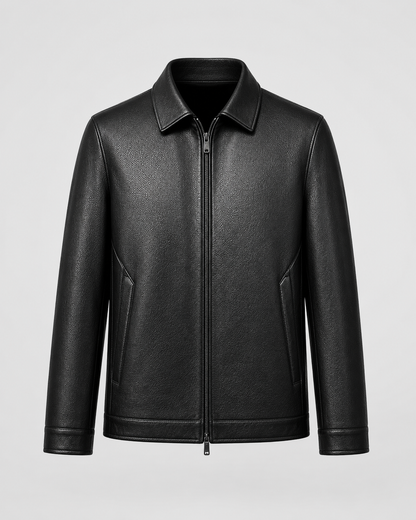 Men's Faux Leather Jacket - Zip Up Classic Collar
