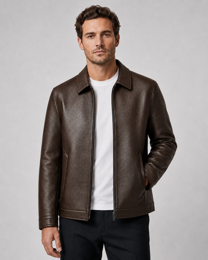 Men's Faux Leather Jacket - Zip Up Classic Collar