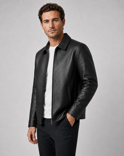 Men's Faux Leather Jacket - Zip Up Classic Collar