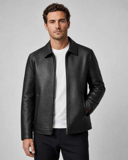 Men's Faux Leather Jacket - Zip Up Classic Collar