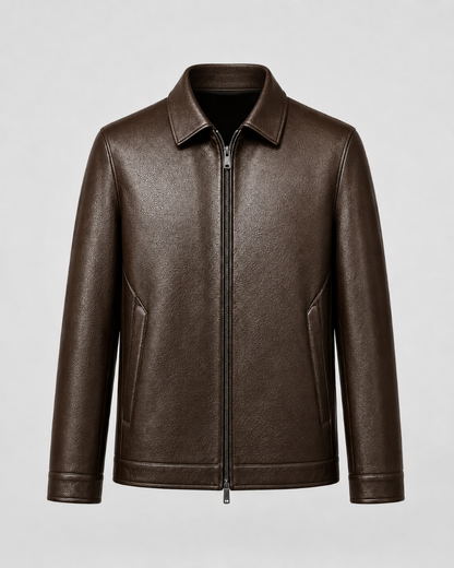 Men's Faux Leather Jacket - Zip Up Classic Collar