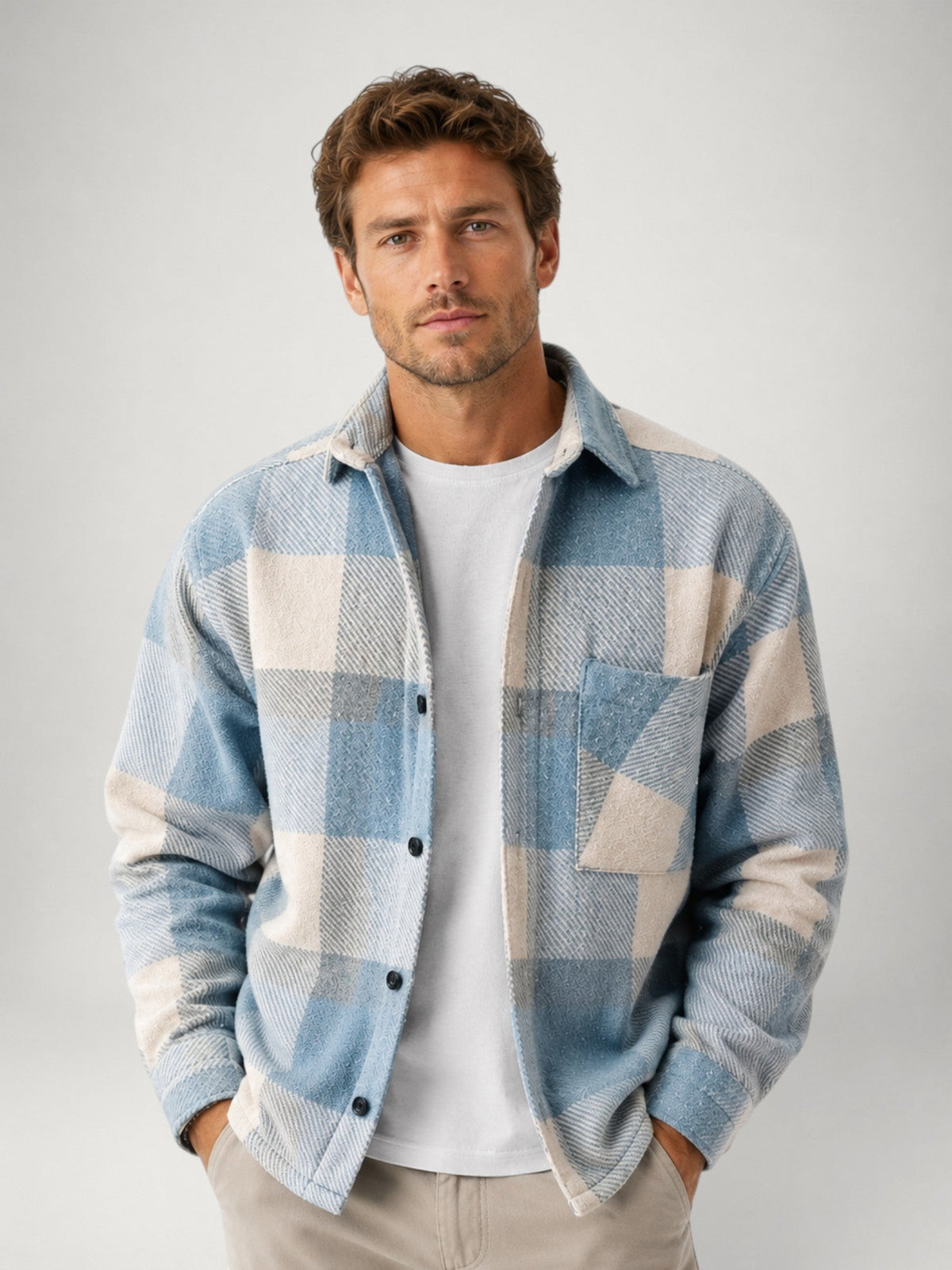 Men's Plaid Flannel Shirt - Long Sleeve Casual Overshirt