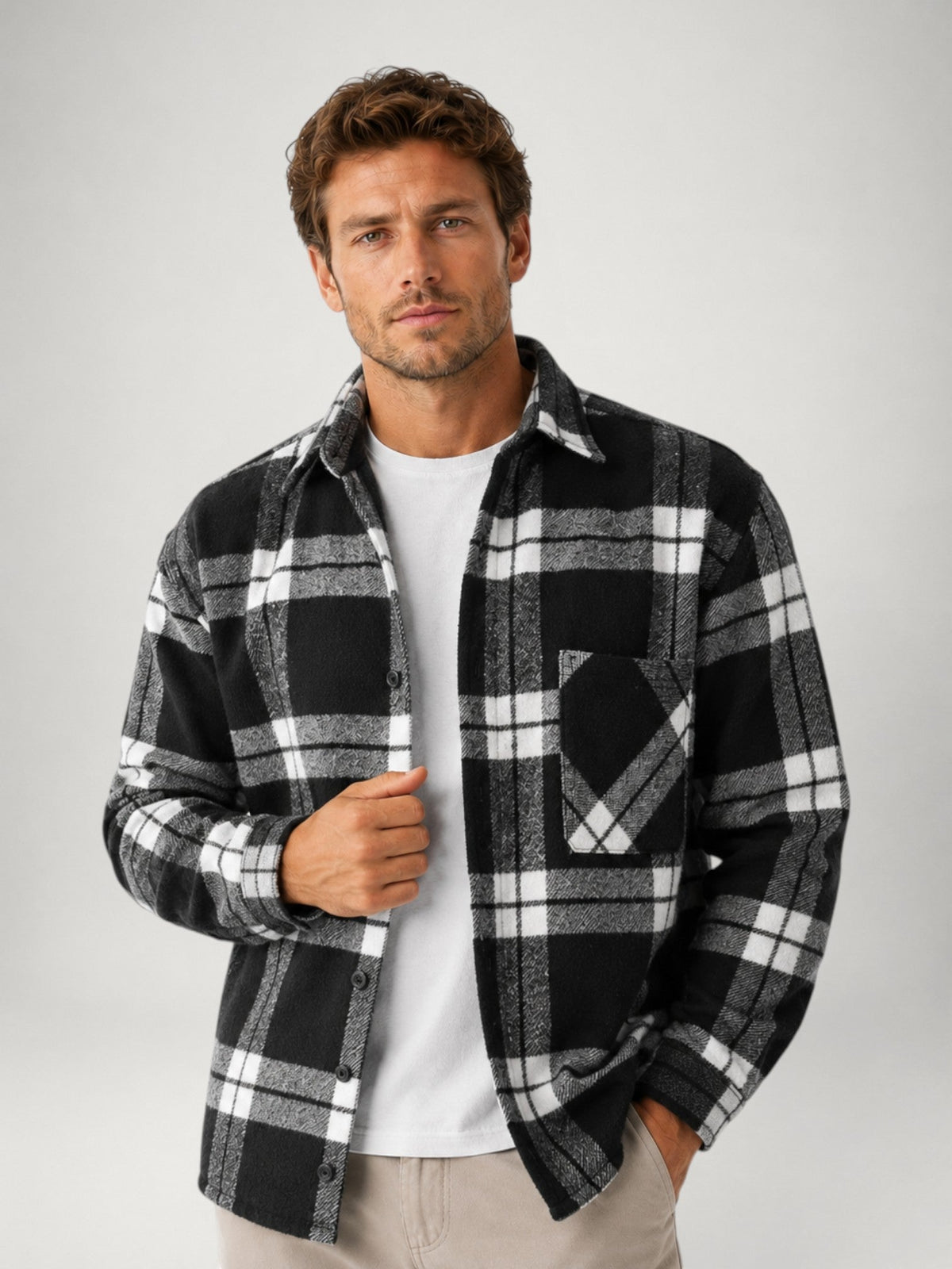 Men's Plaid Flannel Shirt - Long Sleeve Casual Overshirt