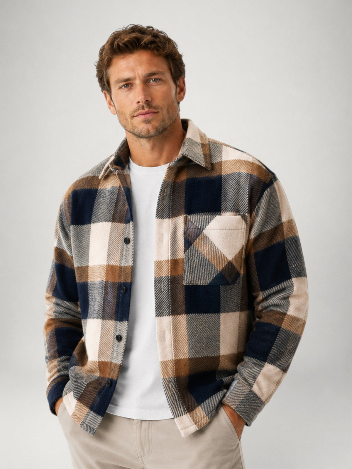 Men's Plaid Flannel Shirt - Long Sleeve Casual Overshirt