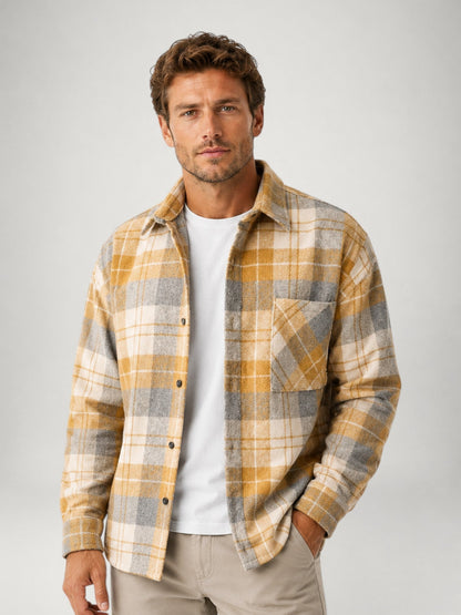Men's Plaid Flannel Shirt - Long Sleeve Casual Overshirt