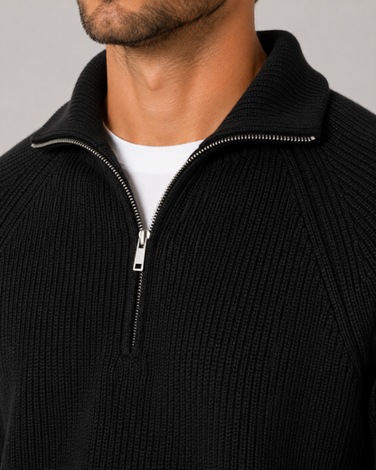 Men's Quarter Zip Sweater - Ribbed Knit Mock Neck Pullover