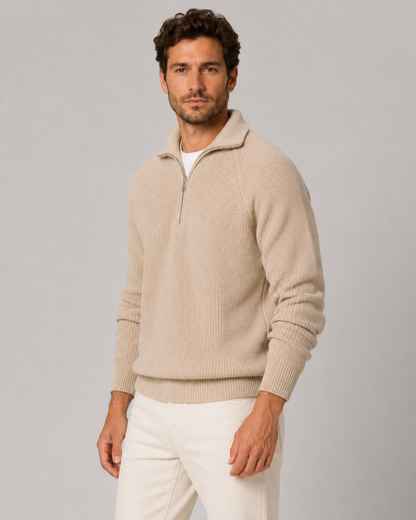 Men's Quarter Zip Sweater - Ribbed Knit Mock Neck Pullover