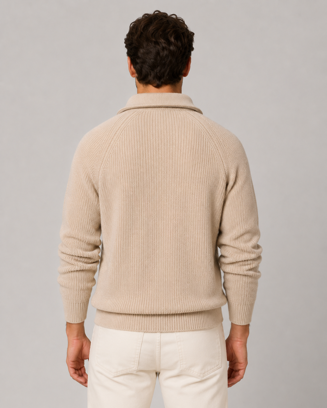 Men's Quarter Zip Sweater - Ribbed Knit Mock Neck Pullover
