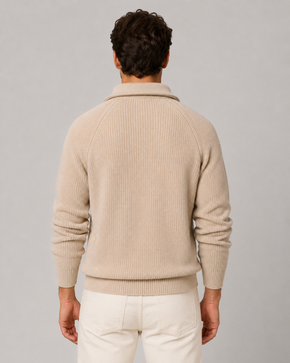 Men's Quarter Zip Sweater - Ribbed Knit Mock Neck Pullover