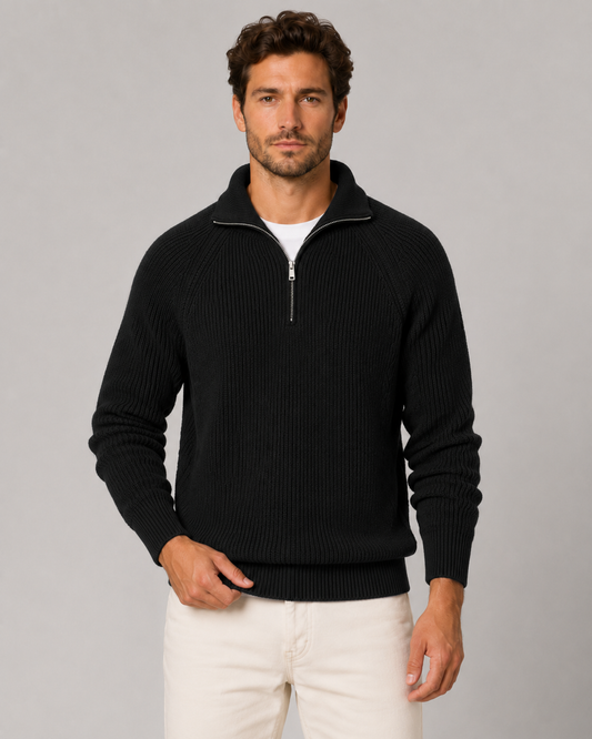 Men's Quarter Zip Sweater - Ribbed Knit Mock Neck Pullover