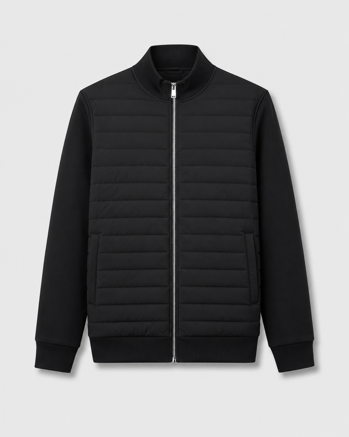 Men's Quilted Hybrid Jacket - Knit Sleeve Zip Up