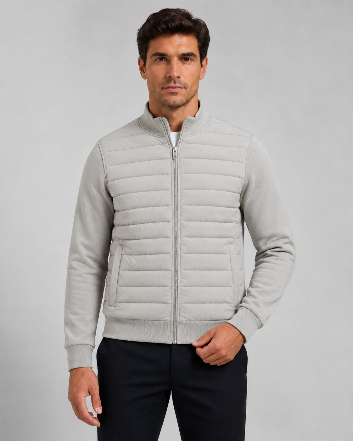 Men's Quilted Hybrid Jacket - Knit Sleeve Zip Up