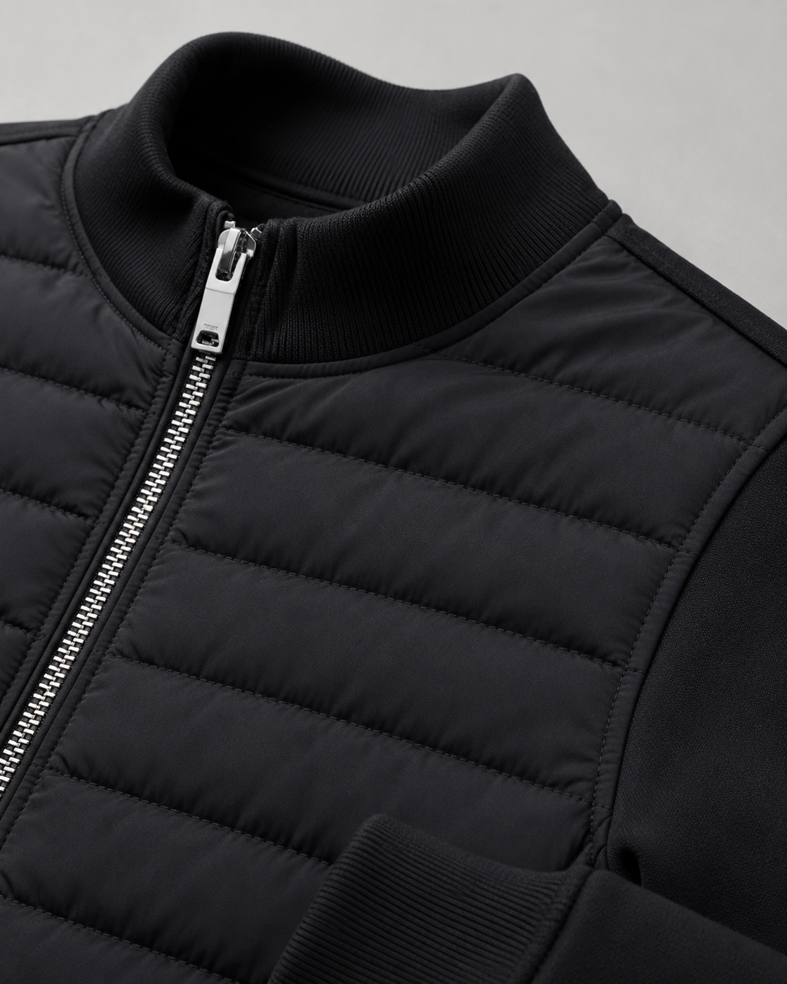 Men's Quilted Hybrid Jacket - Knit Sleeve Zip Up