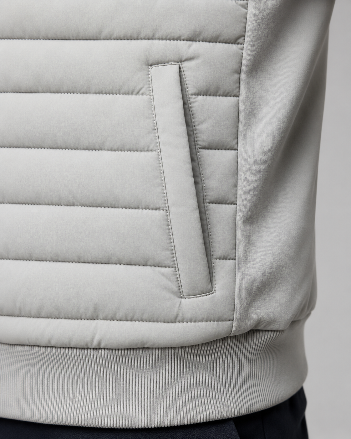 Men's Quilted Hybrid Jacket - Knit Sleeve Zip Up