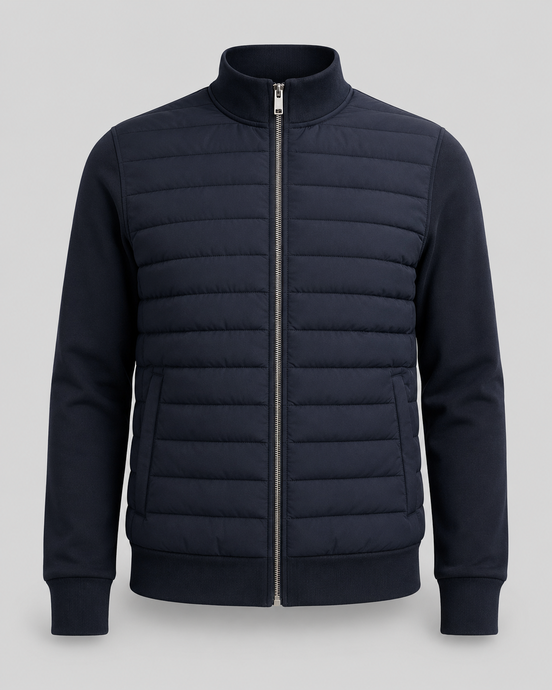 Men's Quilted Hybrid Jacket - Knit Sleeve Zip Up