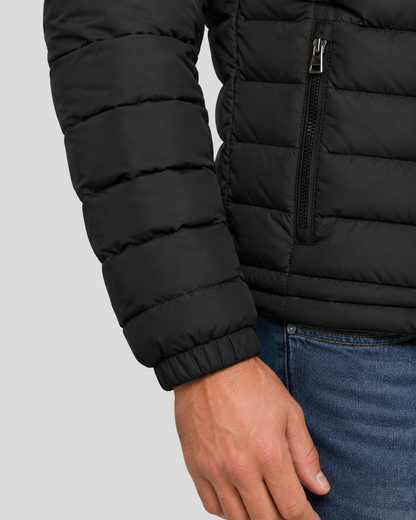 Men's Quilted Puffer Jacket - Stand Collar