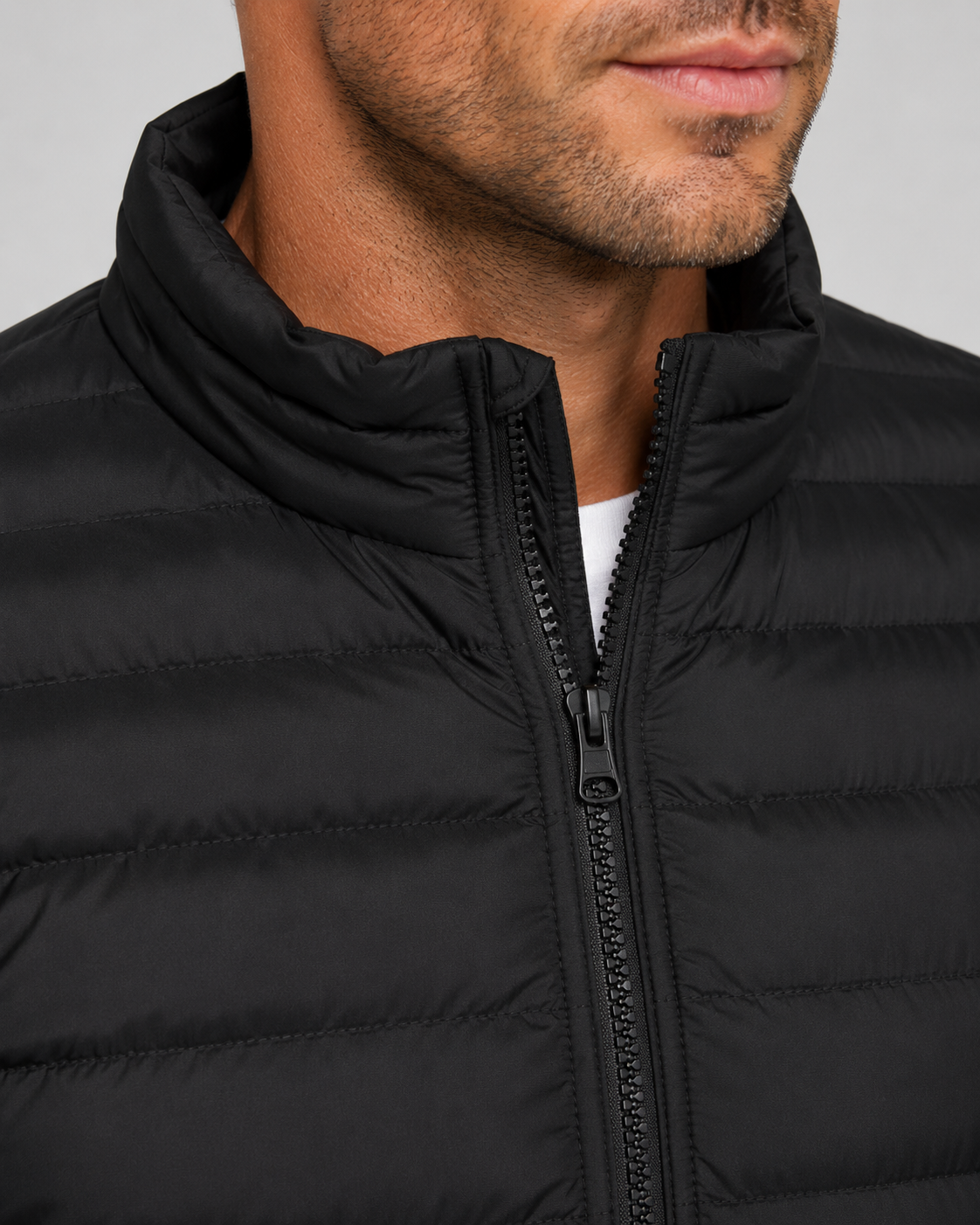 Men's Quilted Puffer Jacket - Stand Collar